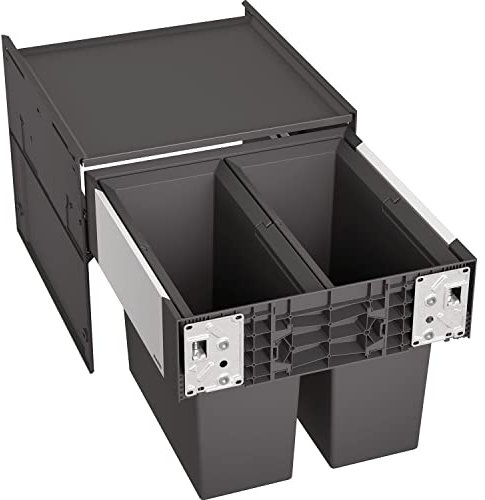 BLANCO SELECT II 45/2 | Abfall Müllsystem | für 45 cm breite Unterschränke | Auszugssystem zur Frontanbindung | Systemabdeckung | 2 x 16 Liter Eimer | 400 mm Auszugstiefe