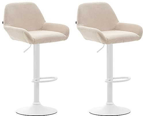 CLP 2er Set Barhocker Braga Mit Stoffbezug I 2 x Barstuhl Mit Lehne Und Fußstütze, Farbe:creme, Gestell Farbe:weiß