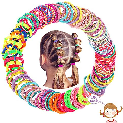 100 Stück Haargummis Mädchen Set, XCOZU Kinder Baby Haarschmuck Mädchen Klein Haargummi Mini Bunt, Elastische Haarbänder Mädchen Haarband Gummibänder Pferdeschwanz Dünn Zopfgummis 10 Stile Scrunchies