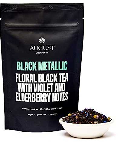 August Uncommon Black Metallic Black Tea – Violet Elderberry Loose Leaf Tea Caffeinated – Lush Blend with Dark Berry and Floral Notes – Unique Mothers Day Gift – 1.75oz Pouch