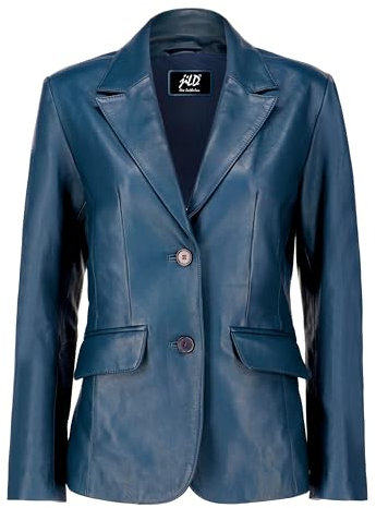 Jild Classic Style Leather Blazer Women - Casual Coat Leather Jacket Women (LC-Blue-XXL)