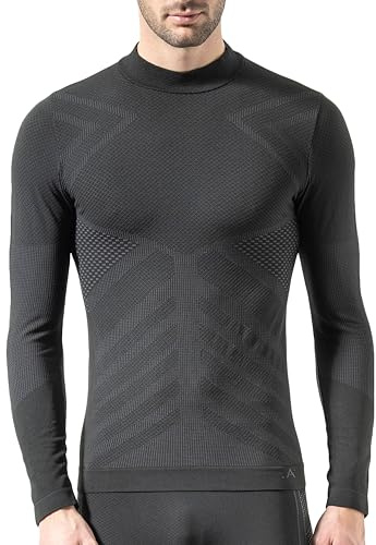 Risalti Lupetto Maglia Termica Uomo Collo Alto Energy - Maglia Tecnica Uomo Manica Lunga, Traspirante, Compressione, Intimo Termico Senza Etichette, Sci, Trekking, Running, Ciclismo - Made in Italy
