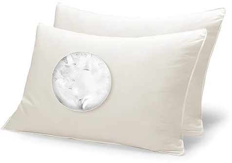 Sleep&Snuggle Duck Feather Pillows 2 Pack Luxury Hotel Quality Feather Pillows for All Sleeping Positions with Cotton Downproof Cover Extra Filled - Hypoallergenic & Breathable - Made in UK