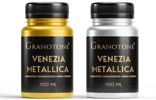 GRANOTONE Akryl Venezia metallisk färg, icke-blekande och skimrande metallisk akrylfärg med rika pigment | Giftfria metalliska färger, idealiska för barn, konstnär och nybörjare | Förpackning med 2