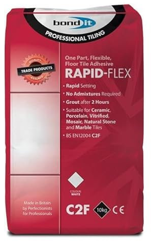 Bond It Rapid-Flex Tile Adhesive Rapid Fast Setting Floor Wall Ceramic - White (10Kg)