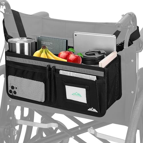 supregear Rollstuhlkorb für den Rücken, Rollstuhlrucksack mit Große Kapazität Organizer Tasche mit Mehreren Taschen und Getränkehalter Rollstuhlzubehör Wasserdichte Aufbewahrungstasche für Senioren