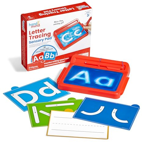 hand2mind Letter Tracing Sensory Pad, Reusable Handwriting Practice for Kids 3-5, Learn to Write, Letter Tracing Board, Toddler Writing Practice, Montessori Alphabet Toys, Preschool Learning Toys