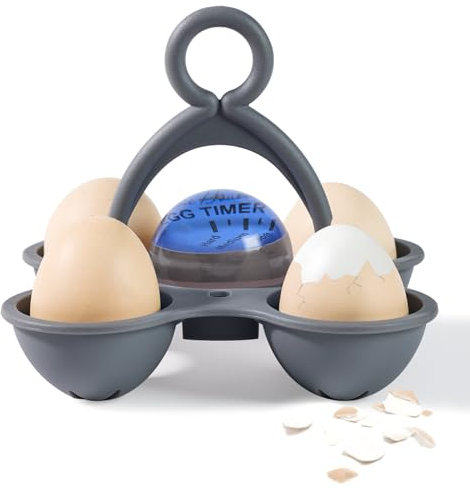 Egg Timer for Boiling Eggs- Boiled Egg Timer Changes Colors When Done for Boiling Hard, Medium, Soft Eggs with Egg Holder to Hold 4 Eggs for Kitchen Cooking Breakfast (Blue)