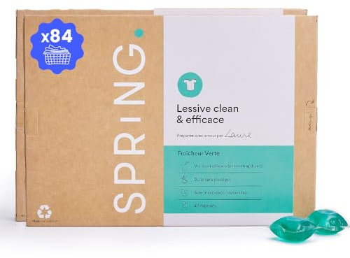 SPRiNG - Lessive Fraîcheur Verte - x84 Capsules - Fraîcheur Longue Durée - Nettoyage Efficace - Parfum Agréable - Formule Clean - Éco-responsable