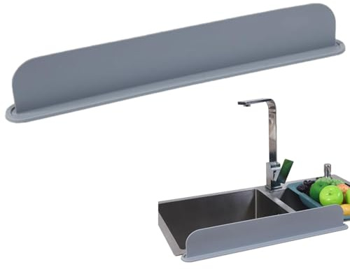 Rurunklee Paraspruzzi per lavello in silicone, paraspruzzi per cucina, isola e bagno, base con ventosa antiscivolo, lavabile in lavastoviglie (51,8 x 4,8 x 8,4 cm)