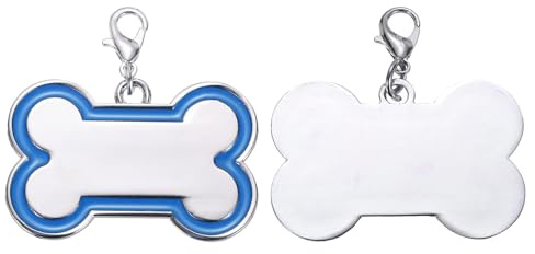 QUARKZMAN Targhetta ID Animale Domestico a Forma di Osso, 45x30mm in Metallo Personalizzata Incisa su Entrambi Lati per Incidere Nome Numero Cani (Blu)