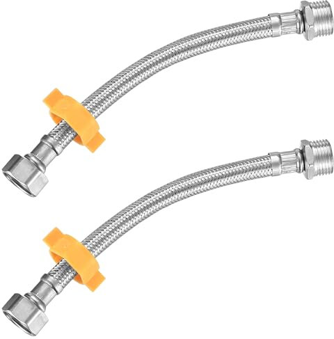 2 x Flexschlauch 1/2 Zoll, 20cm Panzerschlauch 1/2, Anschlussschlauch Armatur, Geflochtener Edelstahl Flexibler Armaturenschlauch Verlängerung, Wasserschlauch Verbindungsschlauch für Bad WC