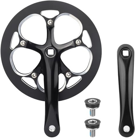 MEGHNA Bicycle Crankset 52 Teeth for 6-10 Speed Gears Lightweight Aluminum Alloy 165mm Crank Arm Dual Chain Guards for Folding Bike E-Bike Square Taper Black