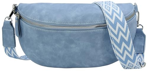 Jennifer Jones - Damen Bauchtasche mit modernem breitem Gurt - Gürteltasche, Crossbody Bag, Handtasche, Hüfttasche, Umhängetasche (Blau)