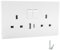 Electrical Double Switched Power Wall Plug Socket with Two USB Charging Ports, White Moulded, 13A, 20W USB C, White