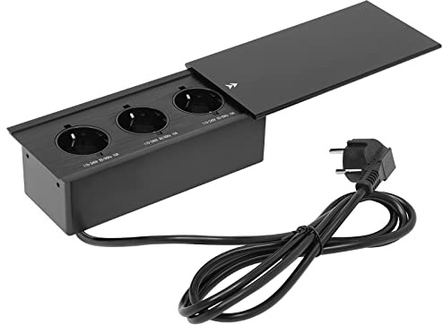 Inbyggt uttag för bord, 3 infällda uttag, infällt grenuttag, bänkskiva med skjutlock, för kontor, klassrum, arbetsrum, 1,8 m kabel
