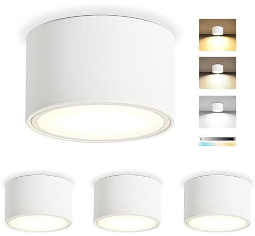 KYOTECH LED Aufbauspots Dimmbar, Ø95x55mm Deckenspots Weiß, inkl. 7W 800LM GX53 LED Modul 230V, 2700K/4000K/6500K Deckenstrahler Aufputz Spots, Aufbaustrahler Rund für Schlafzimmer Wohnzimme, 4 Stück