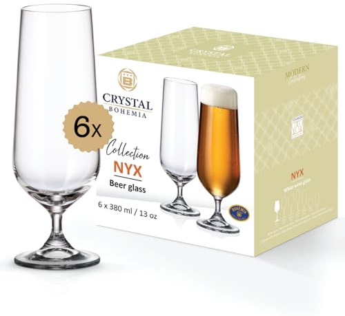 Crystal Bohemia Biergläser - 6er Set, je 380 ml, spülmaschinenfest, langlebig & kratzfest - Elegante Gläser aus Kristallglas - Ideal als Geschenk für Bierliebhaber