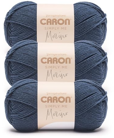 Caron Simply Me Merino Deep Water Heather Yarn - 3 Pack of 100g/3.5oz - 50% Acrylic, 50% Merino Wool - #3 DK (Light) - 215 Yards - Knitting/Crochet