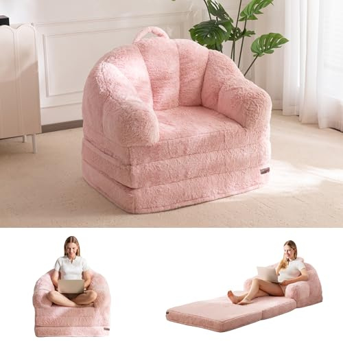 MAXYOYO Sofá Cama Plegable, Cómodo Tapizado de Piel Sintética, Sofá Convertible de Suelo con Asa, Sillón Puf Individual para Adultos, Sillón Cama para Sala de Estar o Dormitorio
