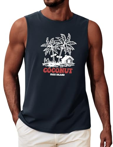 heekpek Camiseta sin Mangas Hombre Camisetas Tirantes Algodón Transpirable Estampado Hawái Tank Top Playa Deporte Gym Gimnasio Fitness