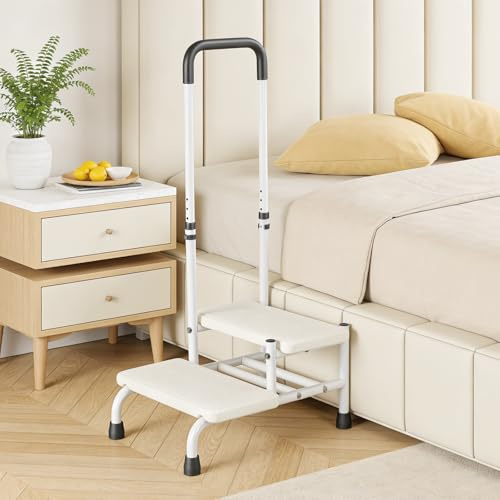Niktulo Badewannenstufe mit Haltegriff - Einstiegshilfe für Senioren - 5-Gang-Höhenverstellung Treppe für Bett, Bad, Küche Belastbarkeit bis 135KG