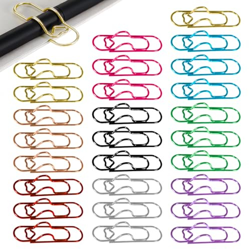 28 Pack Colorful Metal Pen Holder Clips Pen Holder for Notebook, Journals, and Planner, Heart Paper Clip Pen Holders Reusable Stationery Tool for Students, Office, and Daily Use