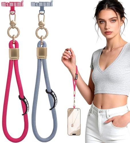 memumi Portatelefono da Polso 2 Pezzi, Cinturino Regolabile in Nylon Morbido, Laccetto Universale per Cellulare, Borsa, Chiavi – Include 2 Cuscinetti in Tessuto (Blu + Fucsia)