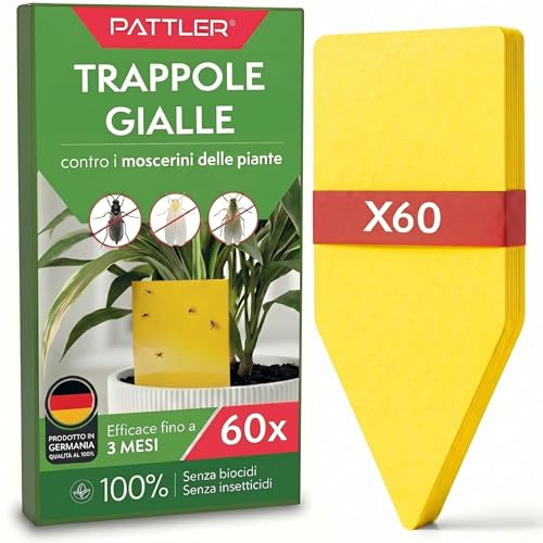 PATTLER Trampas Cromaticas Amarillas para Plantas - Solución Eficaz contra Insectos en Macetas, Atrapamoscas Planta Fácil de Usar y Sin Químicos - 60 Unidades