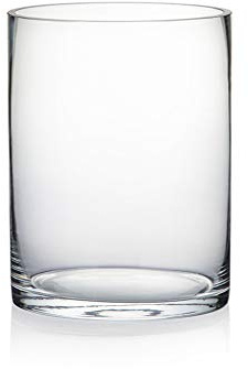 WGV, Jarrón cilíndrico Grueso de Calidad, Ancho 15 cm, Altura 20,5 cm, Recipiente de Vidrio Transparente para Centro de Mesa y decoración, 1 Unidad