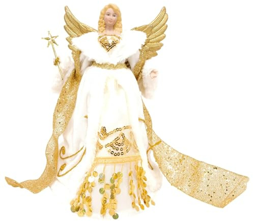The Christmas Workshop 82050 Angel Christmas Tree Topper / 12” Tall/Gold & Cream Coloured/Indoor Christmas Decoration