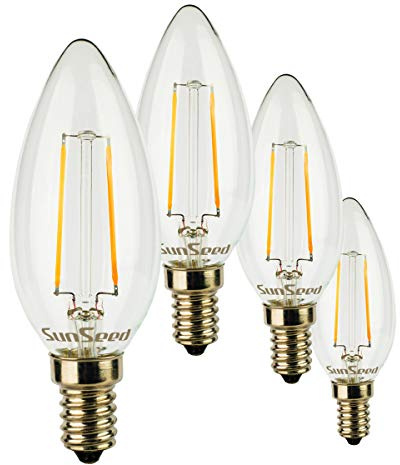 SUNSEED 4x Bombilla Vela Filamento LED E14 3W = 32W Blanco Cálido 2700K