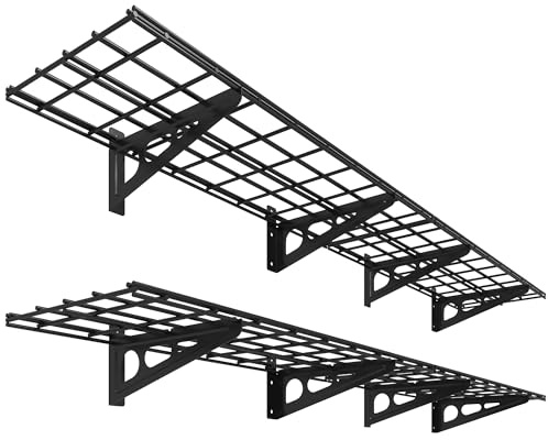 FLEXIMOUNTS 12-inch-by-72-inch Wall Shelf Garage Storage Rack Wall Mounted Floating Shelves,1x6ft,Black, 2-Pack, Classic Series