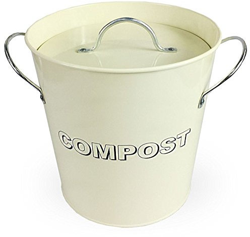Simpa® Vintage Style Table Top Cream Metal Kitchen Compost Bin Caddy, Composting Bin for Food Waste Recycling With Removable Composter
