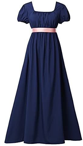 COSDREAMER Robe rétro à Volants et Manches Bouffantes pour Femme (Bleu, 2XL)