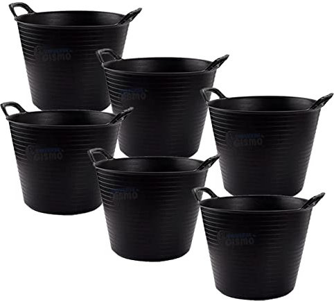 42 Litre Black Heavy Duty Large Flexi Tub Rubble Container Garden Home Flexible Plastic Storage Bucket (Pack of 6 Flexi Tubs)