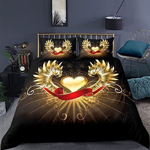 RFFLUX 3D Flügel Engel Liebe Bettwäsche Set 135x200 cm 2teilig mit Reißverschluss Weiche und Angenehme Schlafkomfort Microfaser Bettbezug Kinderbettwäsche mit Kissenbezug 80x80 cm