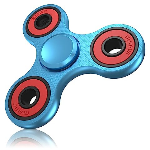Vunake Fidget Spinner Metall Fidget Toy Hand Spinner Edelstahl Lager 2-5 Min Hochgeschwindigkeit Finger Spinner ADHD Anti Stress Angst Spielzeug Tri-Spinner Fidget Toys für Erwachsene Kinder-Blau