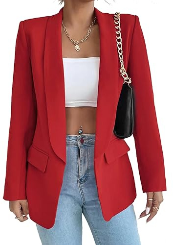 LIAOPUFUS Donna Blazer Slim Fit Maniche Lunghe Tuta con Risvolto Giacca da Ufficio Business con Tasche e Vari Colori Stile Casual Classico(XL,Rosso)