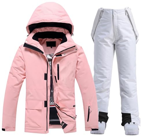 ALSOGO Ensemble veste de ski et pantalon de ski pour femme - Combinaison de ski 2 pièces - 10 000 mm - Imperméable et chaude - Veste d'hiver avec capuche amovible - Pour le ski et le snowboard