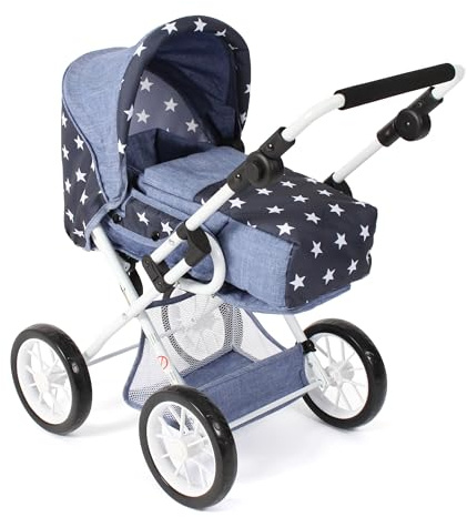 Bayer Chic 2000 Poussette de poupée Leni, Poussette combinée 2 en 1 avec Sac de Transport Amovible, Poussette pour poupées jusqu'à 46 cm, étoiles Bleu Marine, 64 x 37 x 68 cm