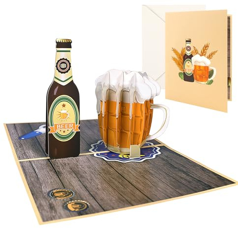 3D Pop Up Card, Beer Theme Birthday Card, Handmade Father's Day Presents Card, Funny 3D Pop up Beer Congratulations Card, Gift Idea for Beer Lovers, Chic Retirement Card, Birthday Gift Card for Men