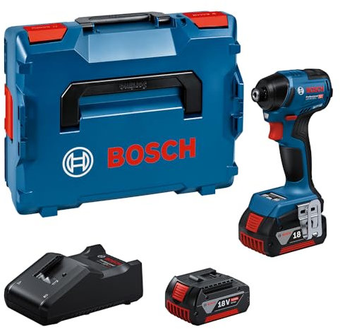 Bosch Professional 18V System Akku Drehschlagschrauber GDR 18V-220 C (bis 3.400 min⁻¹, 220 Nm Durchzugskraft, bürstenloser Motor, inkl 2x 5.0Ah Akku, Ladegerät GAL 18V-40, Connectivity-Modul, L-BOXX)