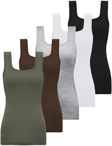 BQTQ 5 Pack Square Neck Tank Tops for Women Sleeveless Tank Top Ladies Undershirts Womens Tanks Tops Pack,M