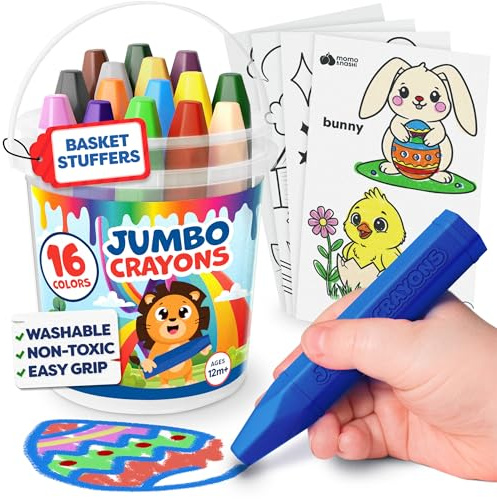 Jumbo Crayons For Toddlers 1-3 - 16pc Toddler Crayons For Kids Ages 4-8 1-3 2-4 - With Printed & PDF Crayon Color Sheets - Non Toxic, Washable, Large & Easy To Grip - Toddler Coloring Art Supplies