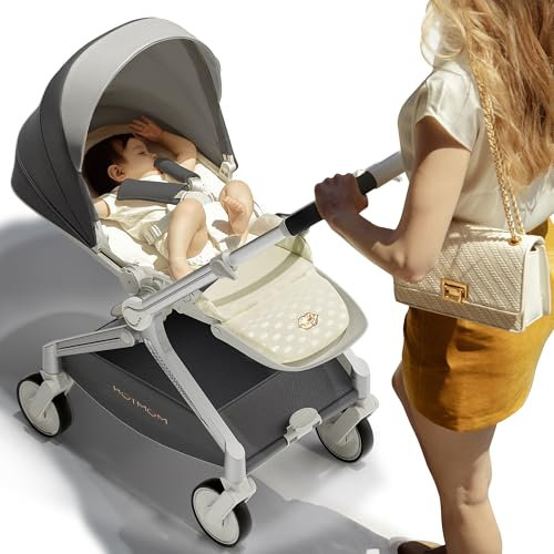 Hot Mom Cochecito ultraligero 3n1, asientos anchos, respaldo ajustable, ruedas grandes que absorben los golpes, marco de magnesio, dirección de marcha cambiable en segundos (F39-DG)