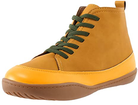 Generisch Bottines en cuir pour femme - Lacets sportifs - Bottes de cheville - Bout rond - Bottines plates en cuir - Bottines à lacets pour femme, jaune, 38