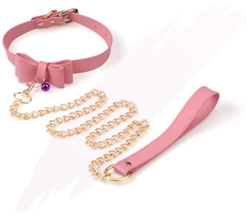 WreGmgg Rosa Leder Bogen Kragen, Dekorative Hals ZubehöR, Einzelset, Zarte Schleife Design, Einstellbare GrößE, Geeignet FüR Den TäGlichen Gebrauch-Z