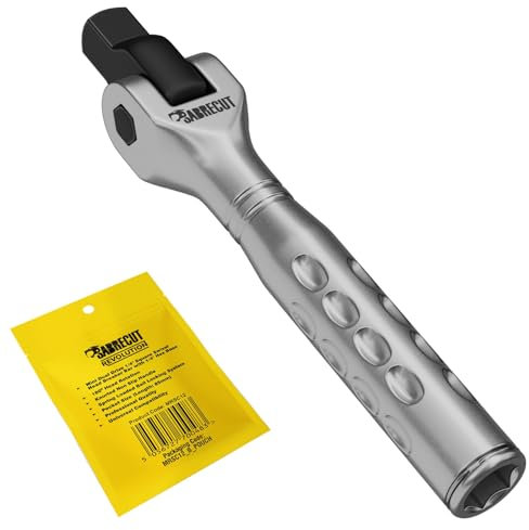 1 x SabreCut MRSC12 Mini Dual Drive Compact 1/4 Square Swivel Head Breaker Bar with Hex Base - Knurled Non-Slip Handle 180 Degree Swivel Head Spring Locking System