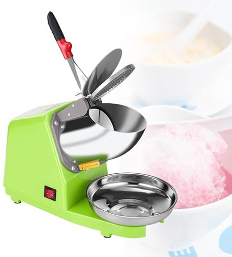 Macchina Tritaghiaccio, Con Doppie Lame In Acciaio InoxTritaghiaccio Elettrico Macchina Tritaghiaccio, Con Spessore Regolabile, per Mense Scolastiche, Club, Ristoranti,Green